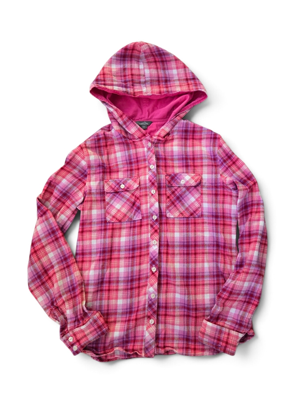 Eddie Bauer Pink Plaid Hooded Button-Up Flannel
